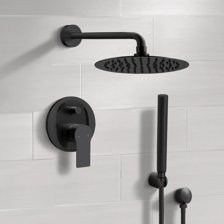 Remer SFH73-10 Matte Black Shower System With 10 Inch Rain Shower Head and Hand Shower